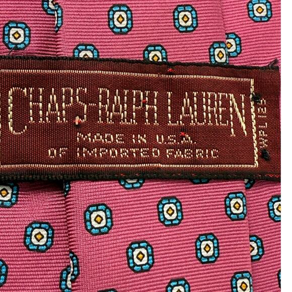Chaps Ralph Lauren Silk Tie Pink Blue Geometric Floral Made USA - Picture 5 of 6